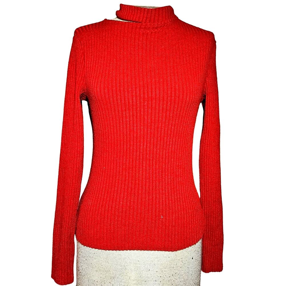 Red Ribbed Cut Out Neck Top Size Medium